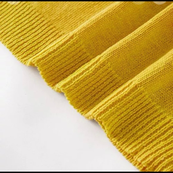 V-Neckline Solid Sweater Shift Sweaters with Hoodie, Color Yellow, Size M - Picture 6 of 8